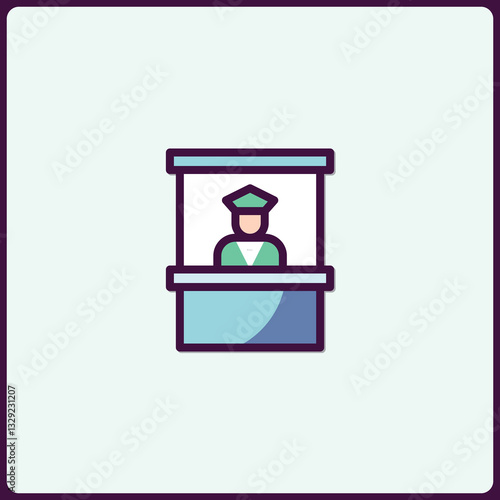 Stylish simplified Icon representing security personnel in uniform booth