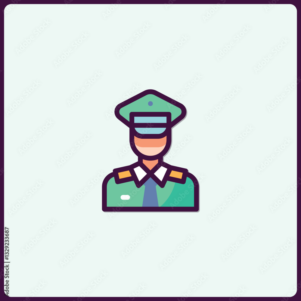 Stylized vector illustration of a military officer in uniform icon Stylized vector illustration of a military officer in uniform icon