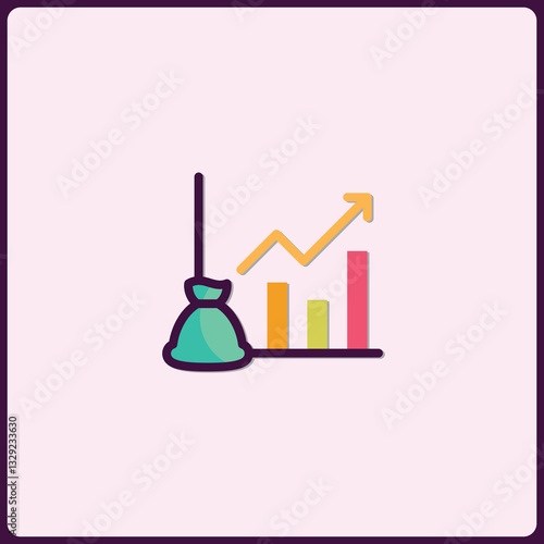 Broom Sweeping Upward Financial Growth Chart Representing Enhanced Hygiene