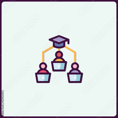 Educational Hierarchy Network Icon Symbolizing Academic Progress and Knowledge Flow