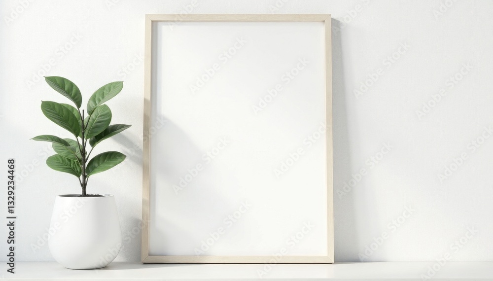 Blank white wooden frame on white wall Simple, minimalist design , mockup, white frame Blank white wooden frame on white wall Simple, minimalist design , mockup, white frame