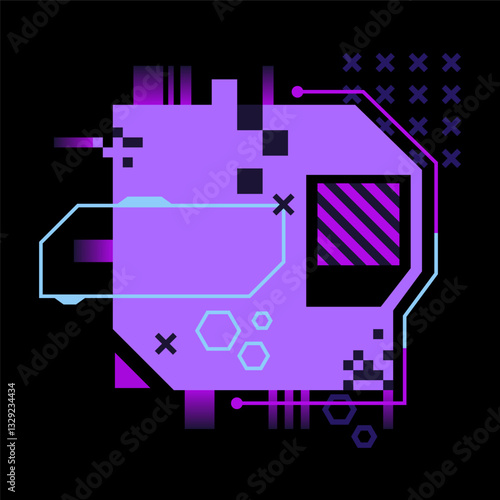 Glitch tech banner, futuristic cybernetic circuit board concept featuring a purple palette