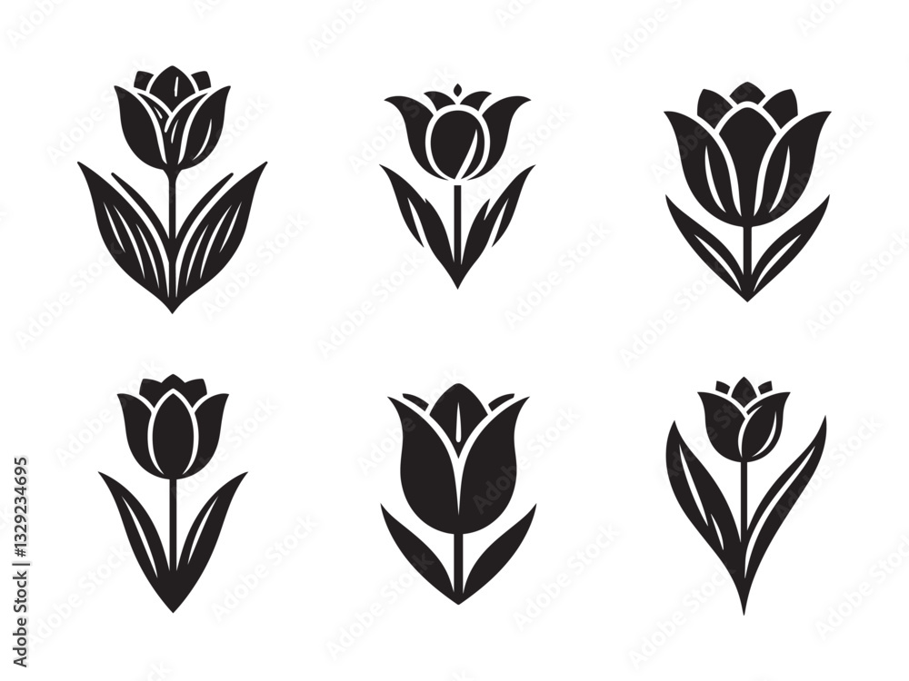 Fototapeta premium stylized black tulip silhouettes against a white background