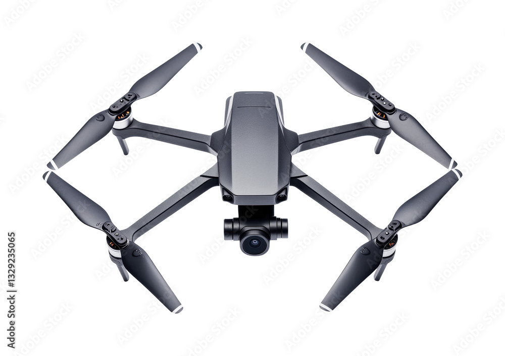 Sleek modern quadcopter drone with camera and rotors, cut out Sleek modern quadcopter drone with camera and rotors, cut out