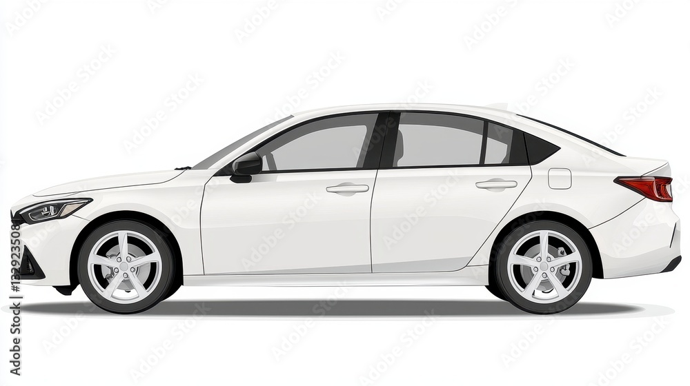 White car isolated on white background depicting safe driving practices in a realistic and professional manner White car isolated on white background depicting safe driving practices in a realistic and professional manner