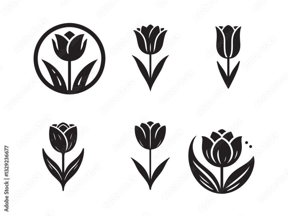 Fototapeta premium stylized black tulip silhouettes against a white background