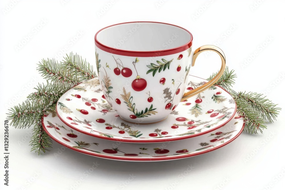 Fototapeta premium 3D Festive Dinnerware Isolated and White Background