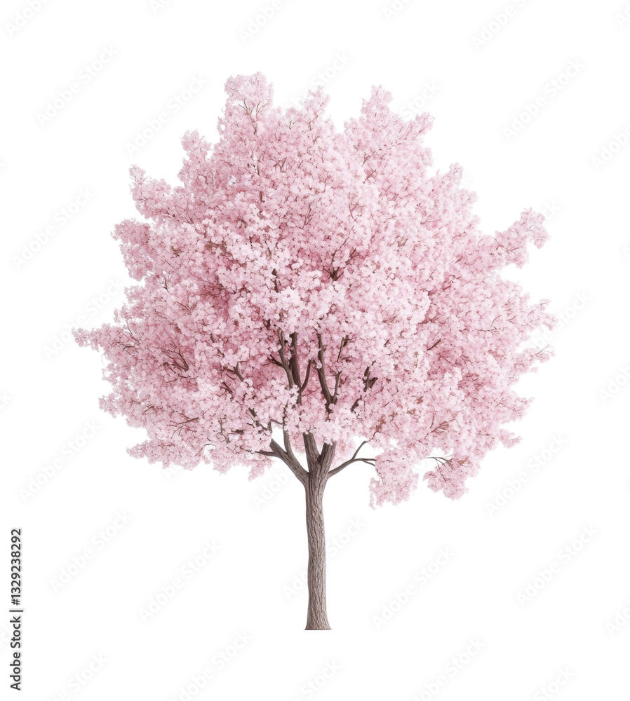 Obraz premium Lush blooming cherry blossom tree with vibrant pink flowers, cut out