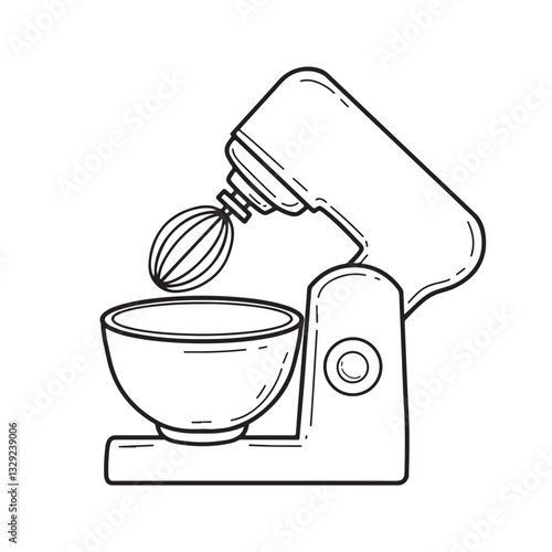 Vector illustration of food processor and bowl. Kitchen utensil.