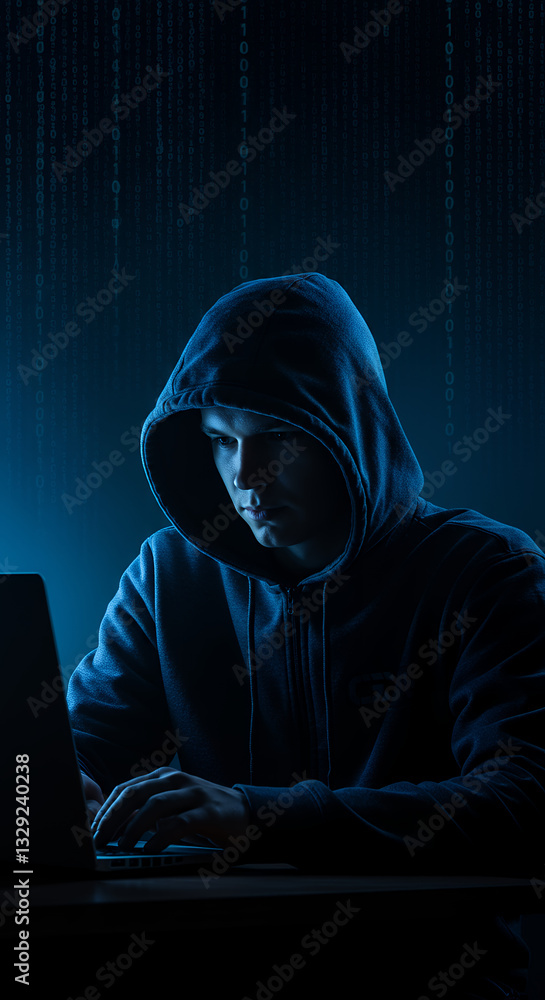 Hacker at Work: Cyber Security, Coding, and Digital Threat Protection | Binary Code, Laptop, Hoodie, Anonymous, Cybercrime Hacker at Work: Cyber Security, Coding, and Digital Threat Protection | Binary Code, Laptop, Hoodie, Anonymous, Cybercrime