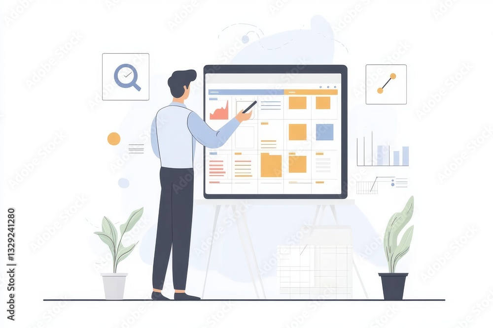 Fototapeta premium Business event planning, calendar agenda work schedule concept. Businessman using laptop