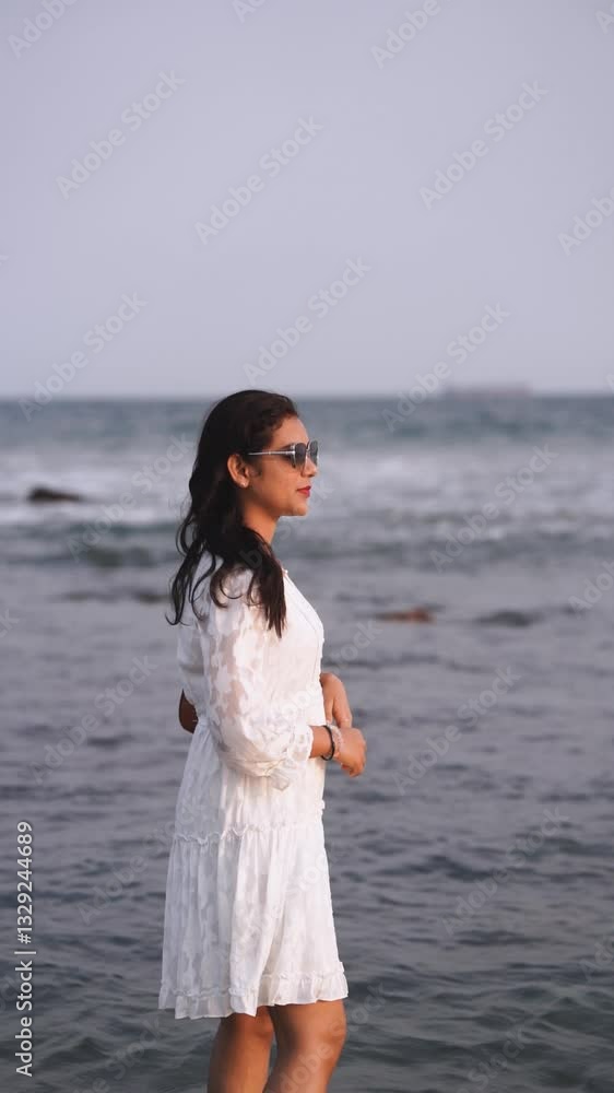 Stylish woman by the sea, Beachside elegance, Coastal fashion look, Breeze and beauty, Summer vacation vibes, Oceanfront confidence, Serene seaside portrait stock video.
Stylish woman by the sea, Beachside elegance, Coastal fashion look, Breeze and beauty, Summer vacation vibes, Oceanfront confidence, Serene seaside portrait stock video.