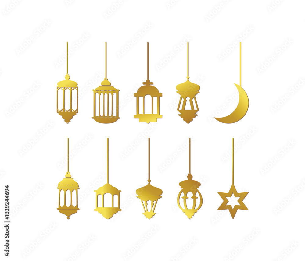 elegant islamic lamps. ramadan lanterns. Fanous line lantern, arabic lamps silhouettes vintage egyptian moroccan dubai eastern lamp for islamic mosque or arabian lighting, vector illustration. elegant islamic lamps. ramadan lanterns. Fanous line lantern, arabic lamps silhouettes vintage egyptian moroccan dubai eastern lamp for islamic mosque or arabian lighting, vector illustration.