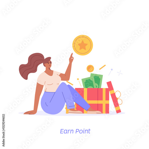 Attracting customers for money and gifts. Concept of discount, customer service, online shopping, earn point, loyalty bonus program, refer a friend. Vector illustration in flat design