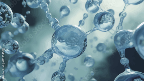Close-up macro shot of numerous interconnected water droplets.  The droplets are predominantly translucent light blue, exhibiting a high degree of transparency, revealing internal reflections and