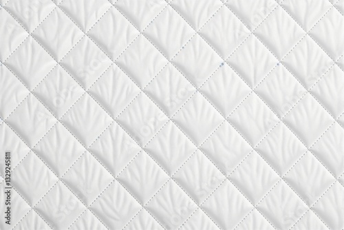 White quilted leather texture with diamond pattern and stitch details, copy space for text