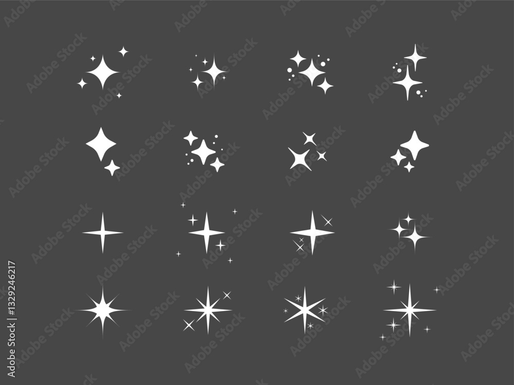 Retro futuristic sparkle icons collection. Set of star shapes. Abstract cool shine effect sign vector design. Templates for design, posters, projects, banners, logo, and business cards Retro futuristic sparkle icons collection. Set of star shapes. Abstract cool shine effect sign vector design. Templates for design, posters, projects, banners, logo, and business cards