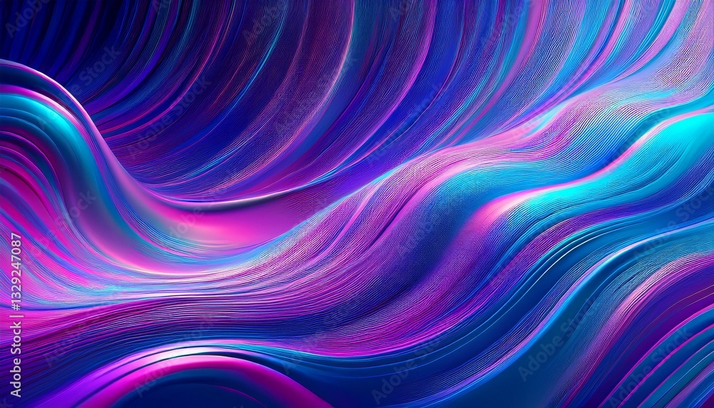 Obraz premium Smooth, flowing gradients between purple and blue, enhanced with digital glitch interference, creating a futuristic and dynamic visual effect.