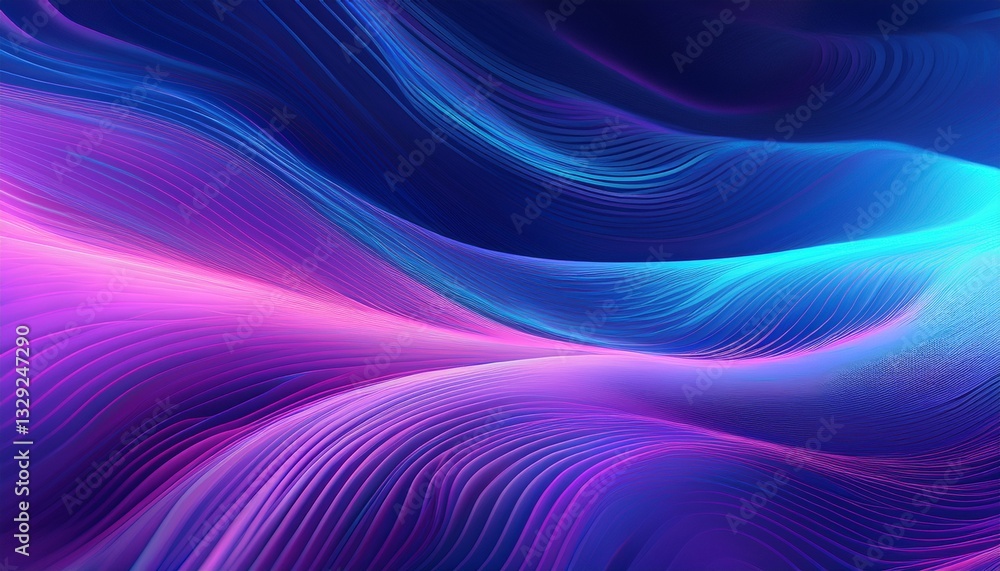 Obraz premium Smooth, flowing gradients between purple and blue, enhanced with digital glitch interference, creating a futuristic and dynamic visual effect. 