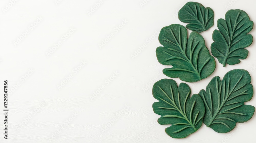 Obraz premium Green tropical monstera leaves minimalistic botanical composition isolated on white background for nature lovers plant design aesthetics and stock photo use