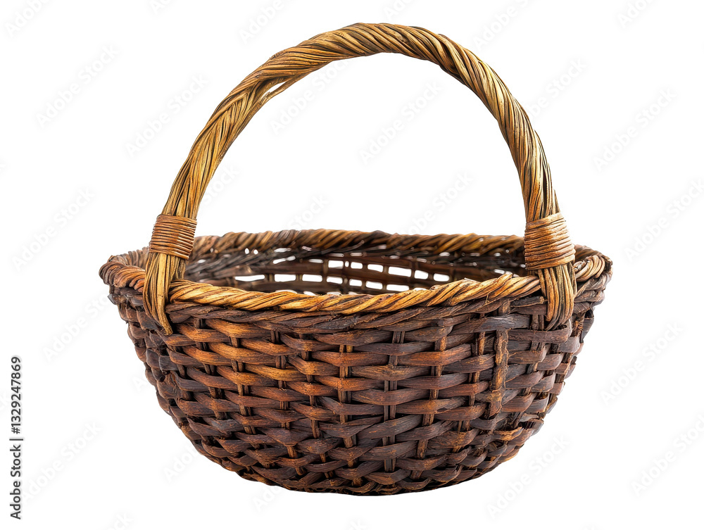 Isolated Wicker Basket with Handle Isolated Wicker Basket with Handle
