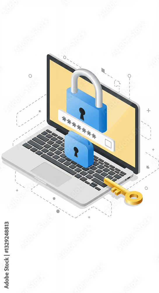 Secure Login: Password Protection on Laptop with Key & Padlock. Keep Your Data Safe! Privacy, Security, & Cybersecurity. Secure Login: Password Protection on Laptop with Key & Padlock. Keep Your Data Safe! Privacy, Security, & Cybersecurity.