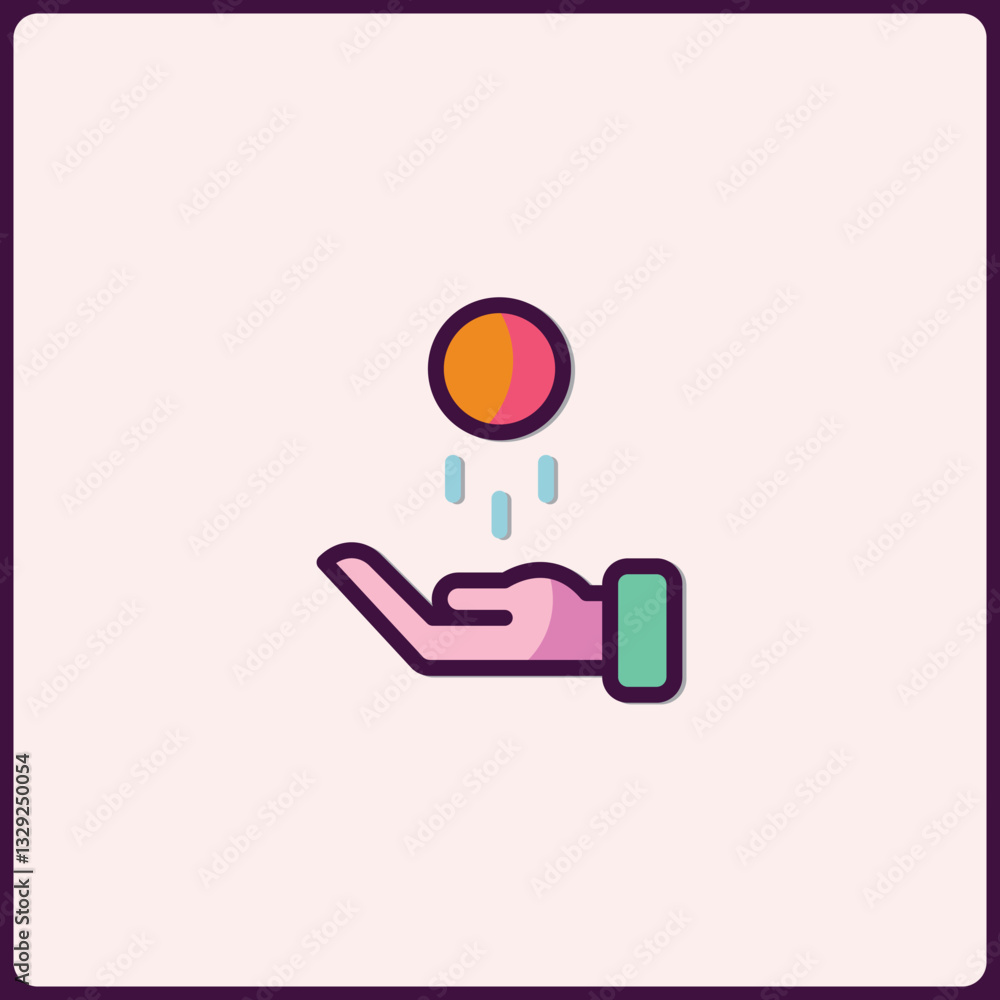 Hand offering a radiant object, a symbol of investment, charity and wealth Hand offering a radiant object, a symbol of investment, charity and wealth