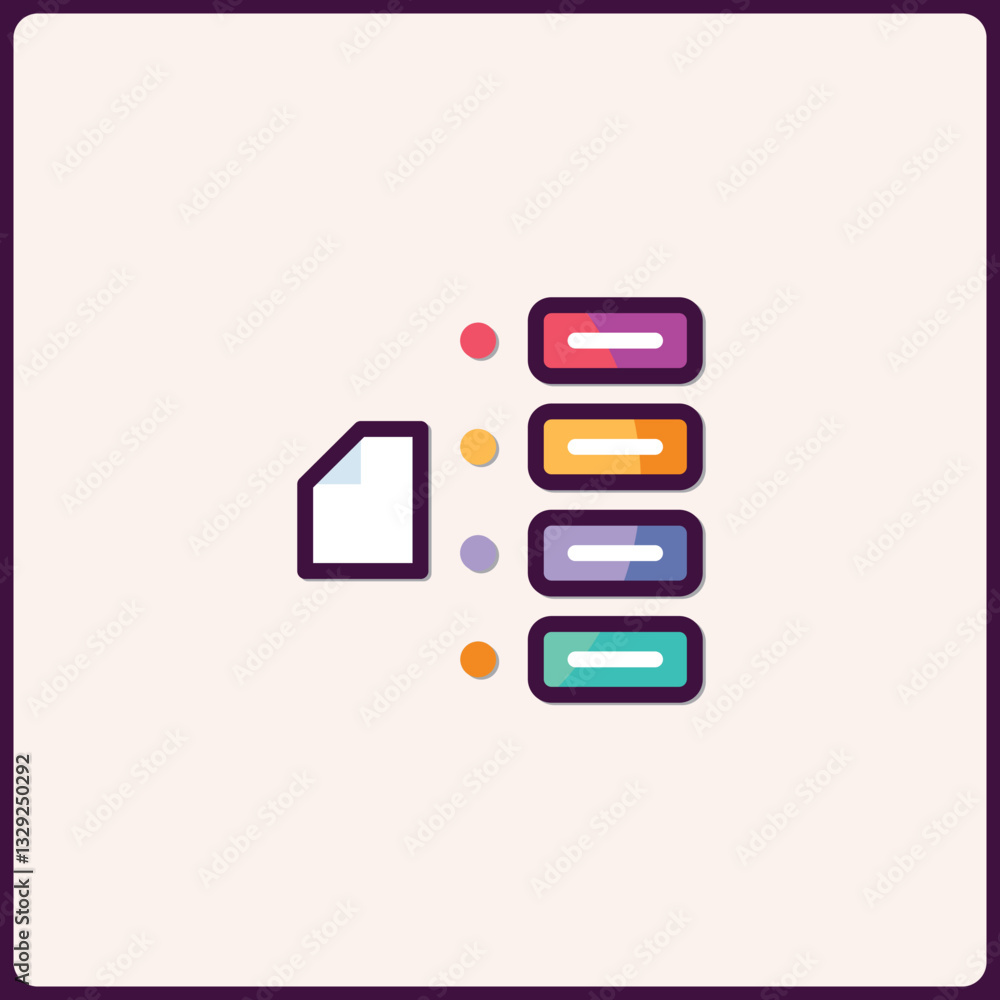 Data Organization Process Chart Icon with document and list elements, flow, and steps Data Organization Process Chart Icon with document and list elements, flow, and steps