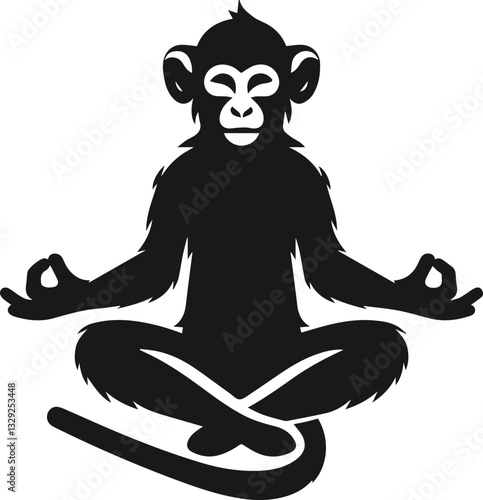 silhouette of yoga monkey sitting meditation