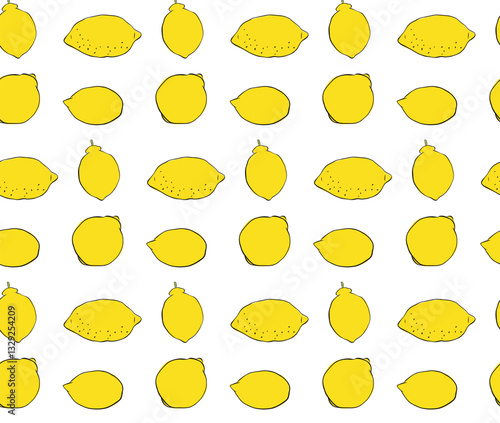 Lemon seamless pattern. Vector yellow graphic line ink illustration Trendy summer background. Vector print for fabric or wallpaper.