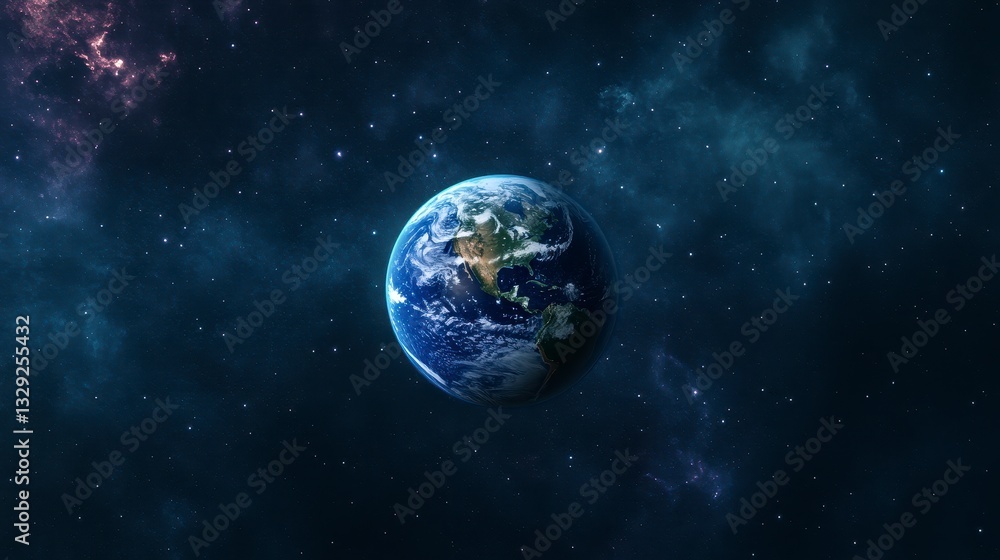 Naklejka premium Pixel Earth in Cosmic Nebula A Digital Space Art