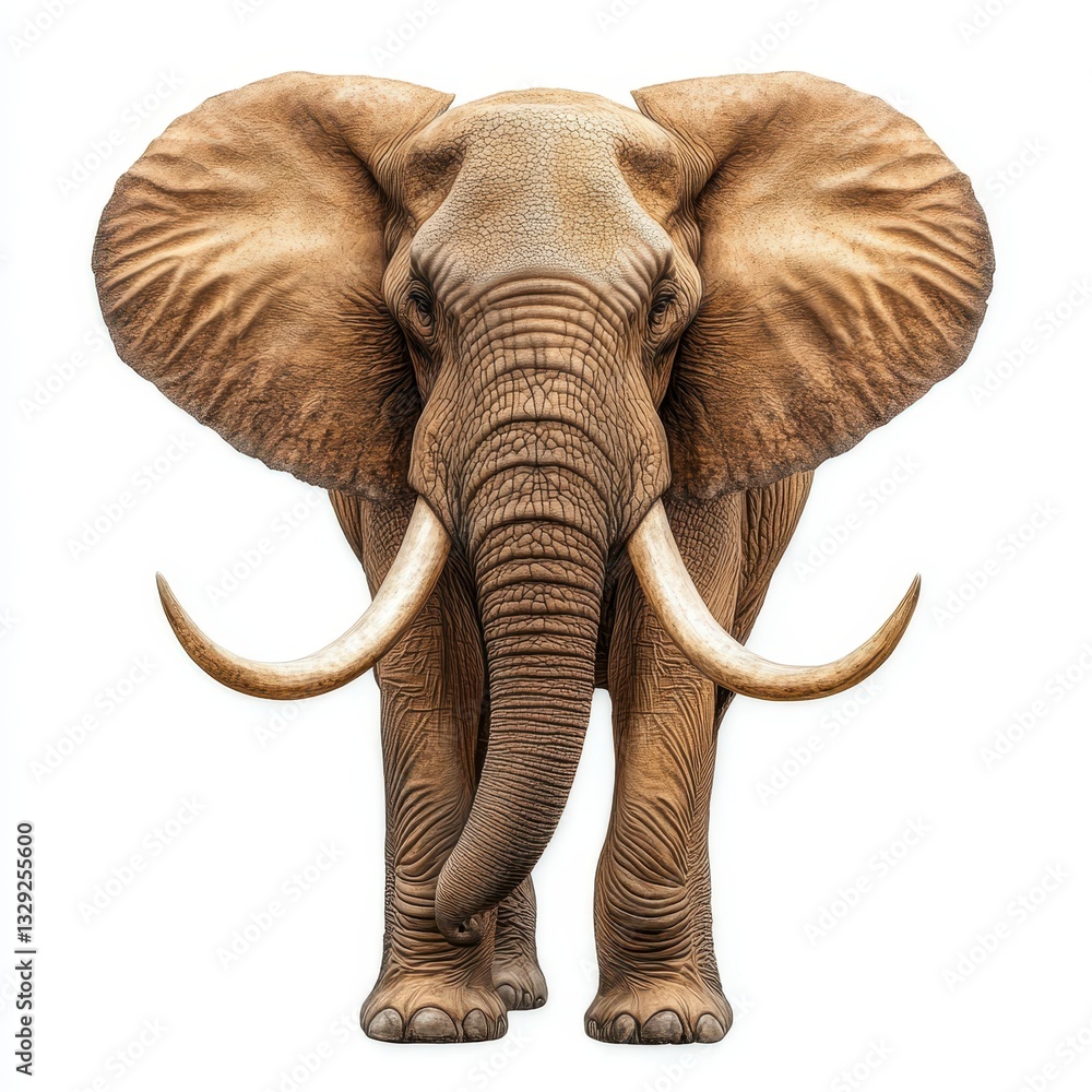 Obraz premium Pixelated African Elephant Detailed Beige and Brown Mammal on White