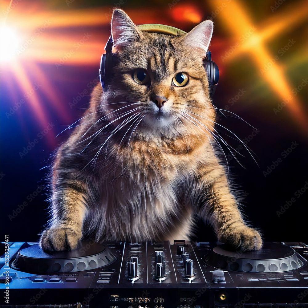 DJ cat playing on the party