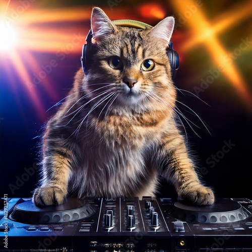 Obraz na płótnie DJ cat playing on the party w salonie