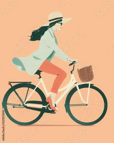 Wallpaper Mural Close-up Vintage Illustration: Woman on Bicycle in Elegant Outfit Torontodigital.ca