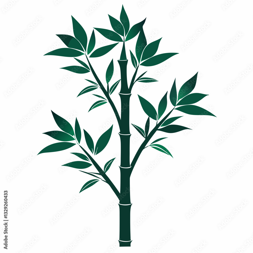 Fototapeta premium A silhouette of a single bamboo stalk with sparse leaves on white background