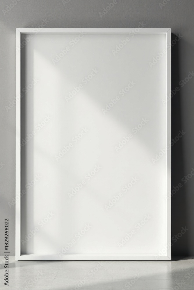 Stark white frame against muted wall, clean lines , white wall, display, simple Stark white frame against muted wall, clean lines , white wall, display, simple