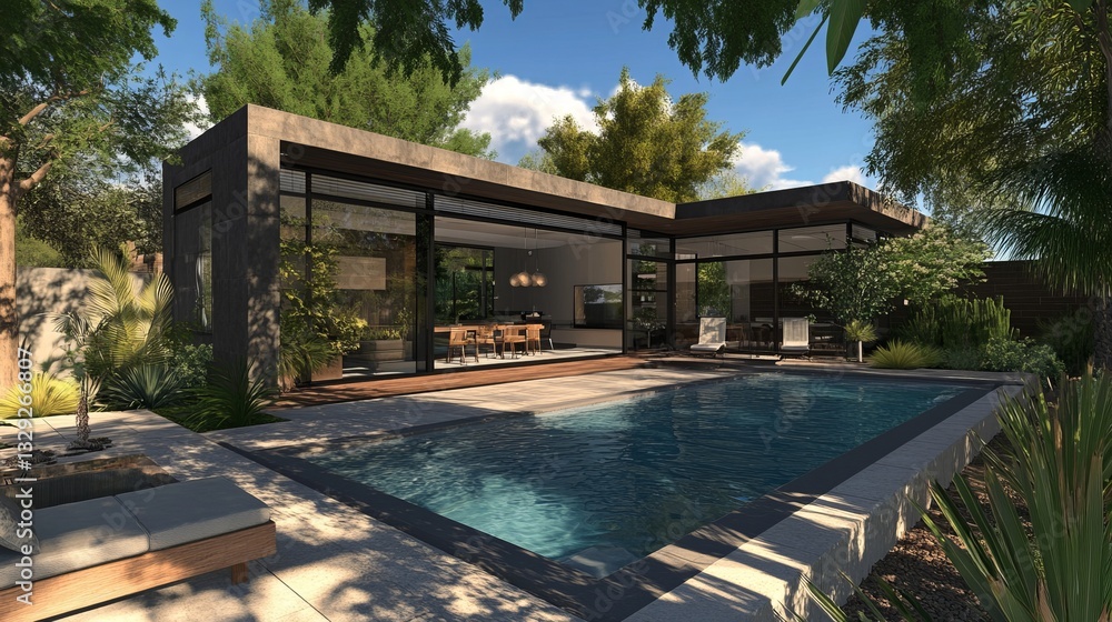 Obraz premium Modern Luxury Home With A Pool. Perfect Backyard Oasis!