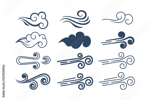 Hand Drawn Doodle Wind and Air Motion Sketch Set. Abstract Swirls, Smoke Flow, and Line Art Elements Vector Graphic Clipart Isolated Illustration