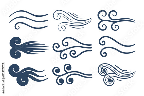 Hand Drawn Doodle Wind and Air Motion Sketch Set. Abstract Swirls, Smoke Flow, and Line Art Elements Vector Graphic Clipart Isolated Illustration