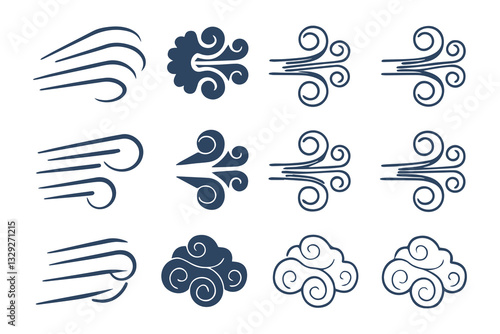 Hand Drawn Doodle Wind and Air Motion Sketch Set. Abstract Swirls, Smoke Flow, and Line Art Elements Vector Graphic Clipart Isolated Illustration
