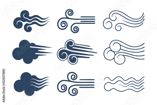 Hand Drawn Doodle Wind and Air Motion Sketch Set. Abstract Swirls, Smoke Flow, and Line Art Elements Vector Graphic Clipart Isolated Illustration