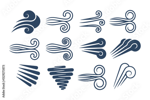 Hand Drawn Doodle Wind and Air Motion Sketch Set. Abstract Swirls, Smoke Flow, and Line Art Elements Vector Graphic Clipart Isolated Illustration