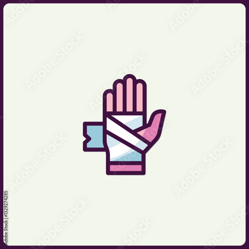 Injured hand protected by bandage, healthcare icon for treatment and cure