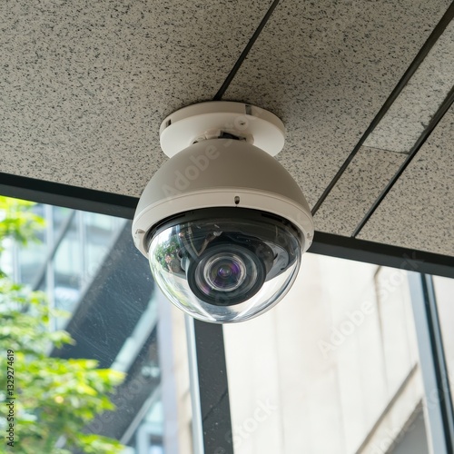Security camera mounted on the ceiling for comprehensive surveillance and monitoring of indoor spaces
