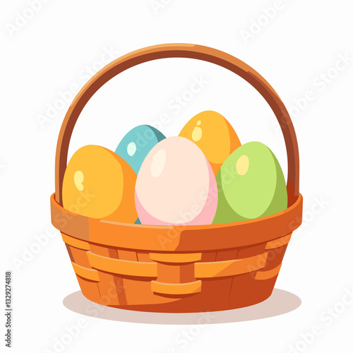 Colorful egg basket on white background, easter symbolism