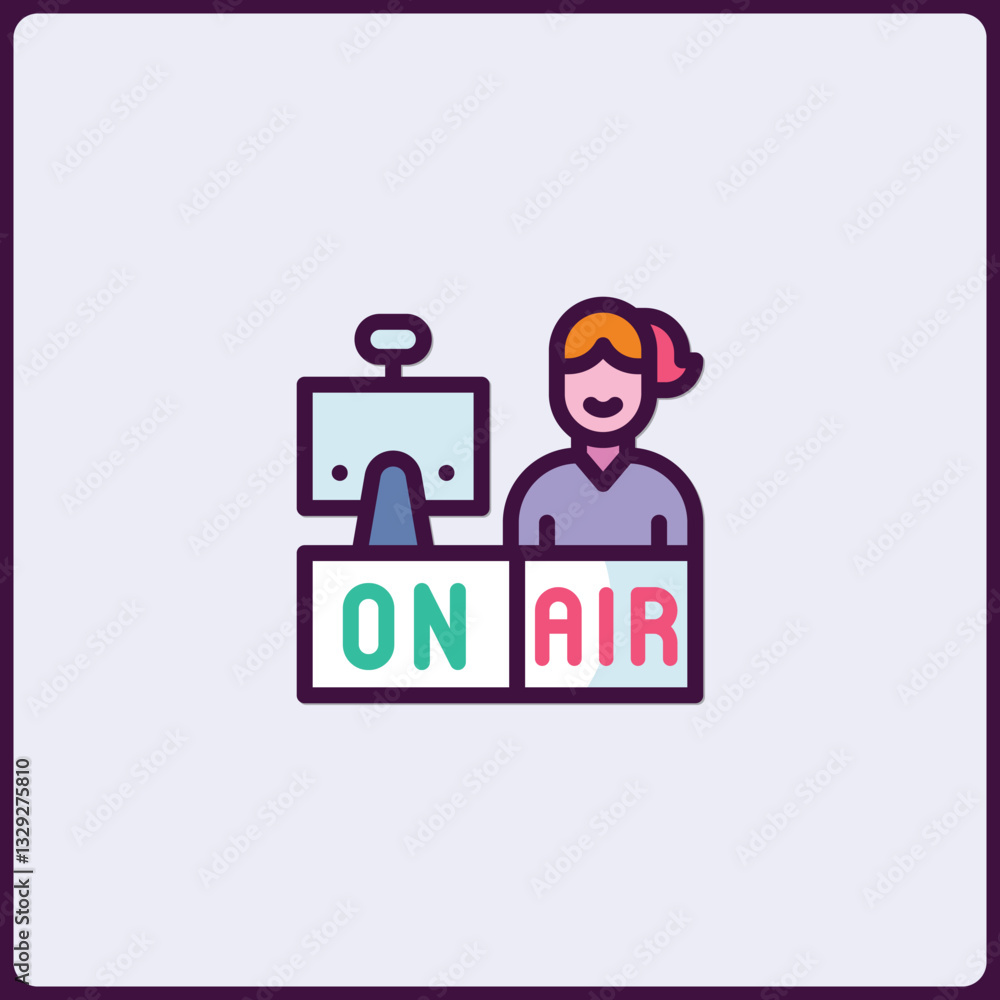 Creative studio broadcasting with modern microphone on air icon design Creative studio broadcasting with modern microphone on air icon design
