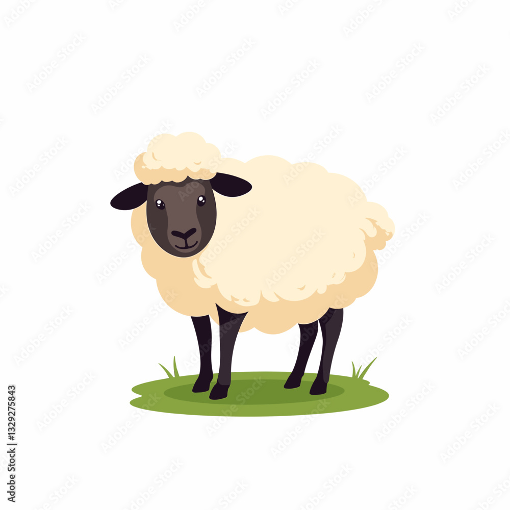 Cute cartoon sheep standing on grass, animal illustration Cute cartoon sheep standing on grass, animal illustration