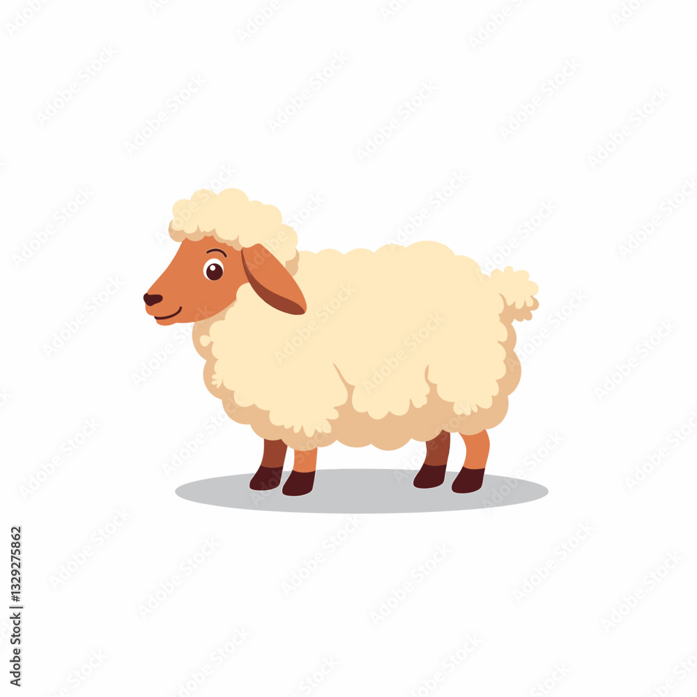 Obraz premium Cute cartoon sheep smiling on white background, playful nature