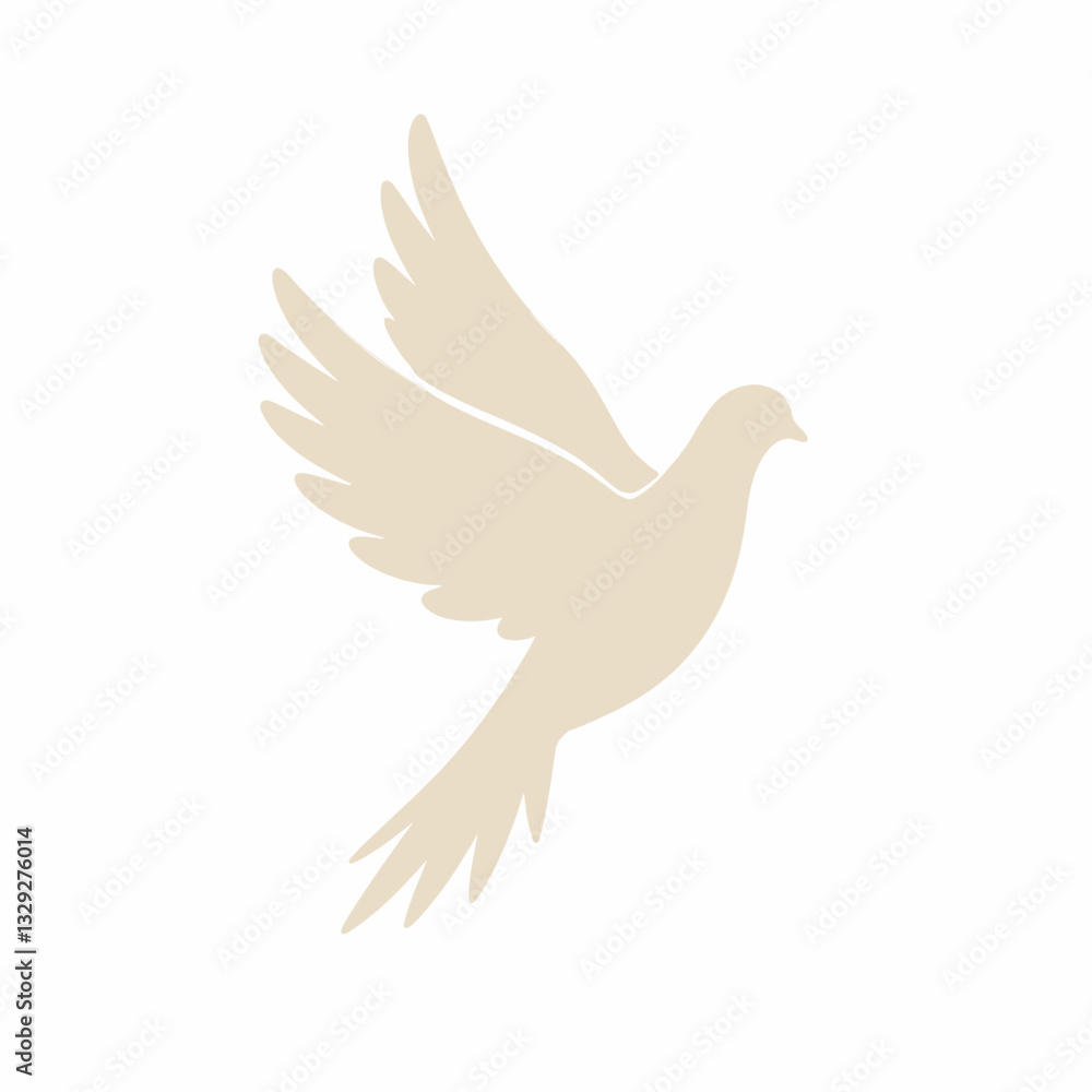 White dove flying gracefully on white background, symbol of peace White dove flying gracefully on white background, symbol of peace
